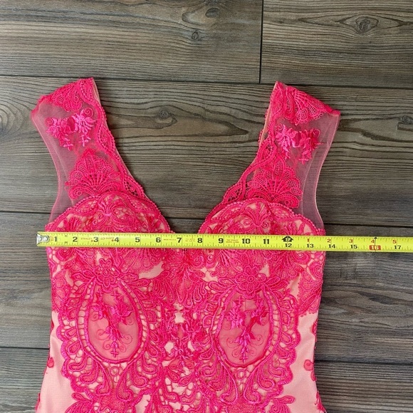 JVN by Jovani Bonny Dress Pink Crochet Lace Beige Sheer Cocktail Mini - Picture 10 of 13